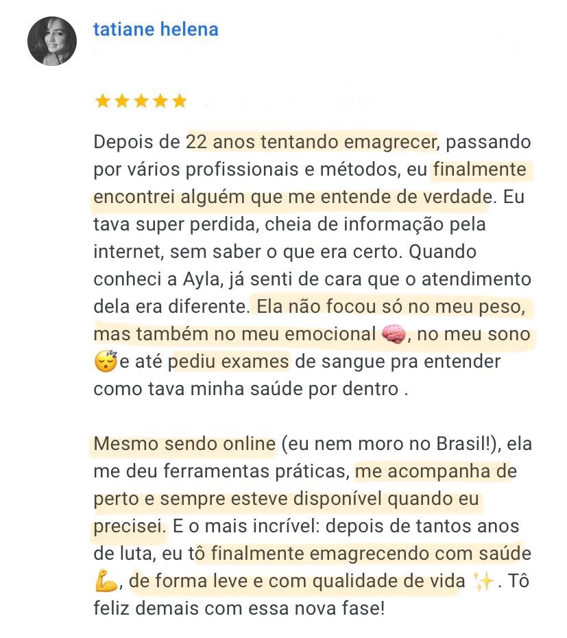 Avaliação 5 estrelas de Tatiane Helena no Google Reviews